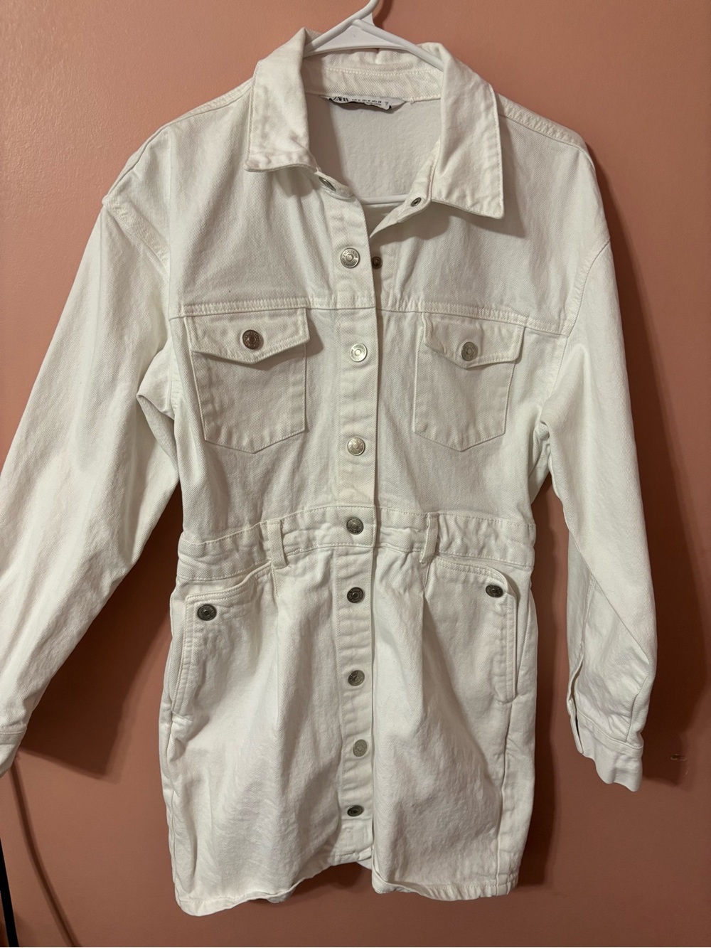 Zara White Button-Front Denim Jacket Dress